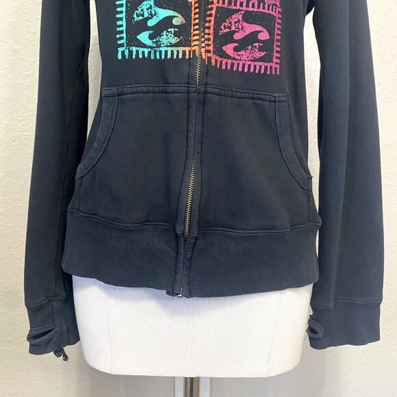 Vtg Y2k Billa Bong Sherpa Lined Surfer Grunge Hippie Thumb Hole ZIp Up Hoodie - Picture 6 of 16